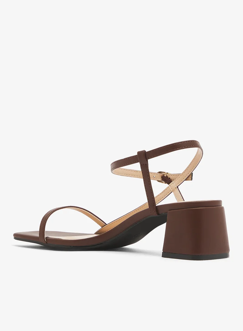 GLAMOROUS Wide Fit Low Block Ankle Strap Heeled Sandals